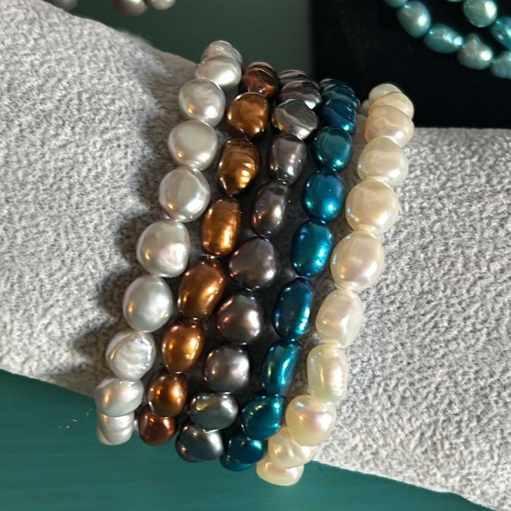 Freshwater Baroque Dyed Pearl Stretch Bracelets 5 Piece Set Bundle Multipack
